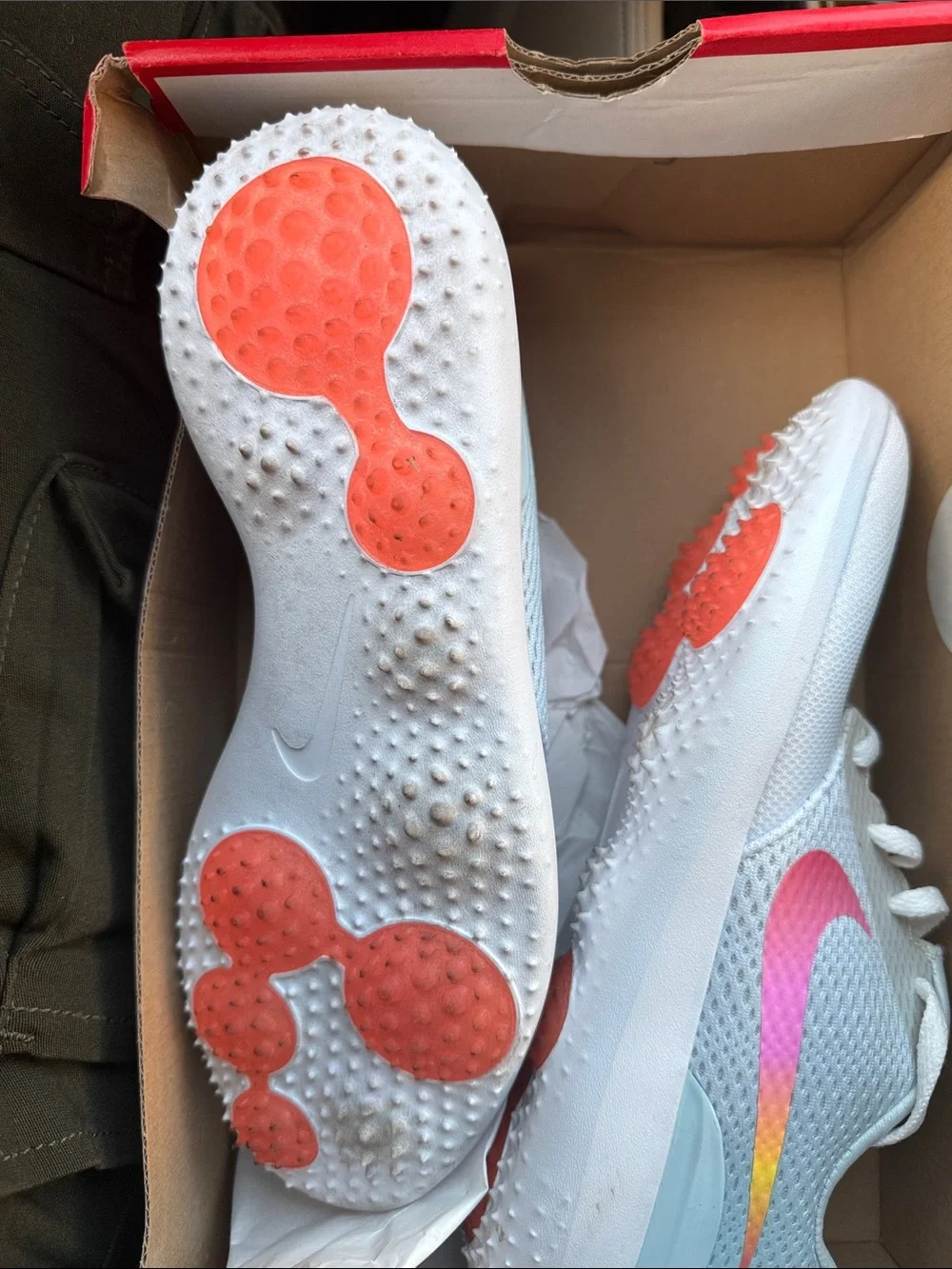 Nike Light Blue & White Golf with Pink-Orange Gradient Swoosh roche